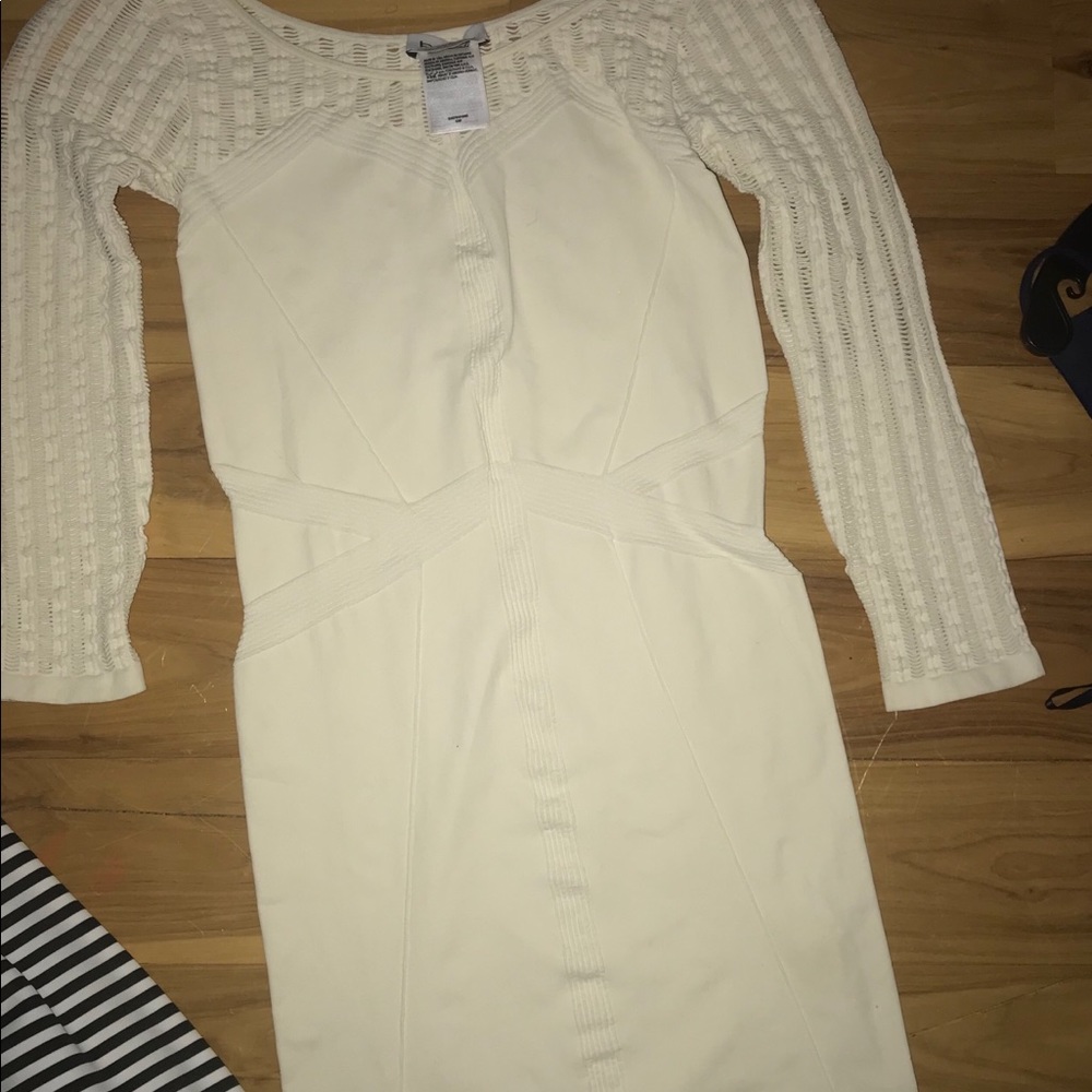 Bebe bodycon long sleeve white dress
